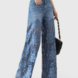 Lace-Detail Patchwork Wide-Leg Jeans