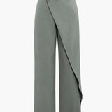 Draped Wrap Straight-Leg Trousers