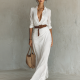 Matilda – Long Maxi Dress with Lapel Collar and Belt