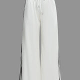 Contrast Bow Wide-Leg Pants