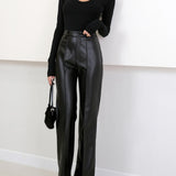 High-Waist Faux Leather Trousers