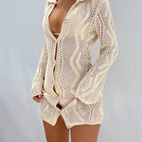 Isla Cove Crochet Button Mini Dress