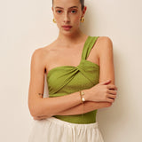Verdant Elegance One-Shoulder Swimsuit