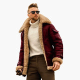 Men's Aviator Jacket with Synthetic Sheepskin Collar