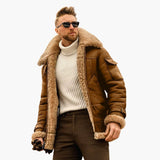 Men's Aviator Jacket with Synthetic Sheepskin Collar