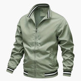 Men's Bomber Jacket with Striped Collar and Ribbed Hem