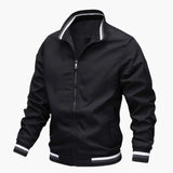 Men's Bomber Jacket with Striped Collar and Ribbed Hem