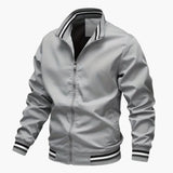 Men's Bomber Jacket with Striped Collar and Ribbed Hem