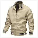 Men's Bomber Jacket with Striped Collar and Ribbed Hem