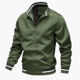 Men's Bomber Jacket with Striped Collar and Ribbed Hem