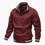 Men's Bomber Jacket with Striped Collar and Ribbed Hem