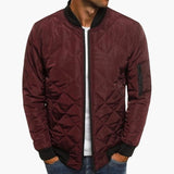 Men's Quilted Bomber with Zipper Closure and Collar