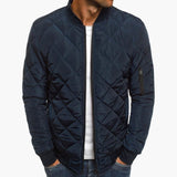 Men's Quilted Bomber with Zipper Closure and Collar