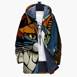 Unisex Hoodie Cardigan with Abstract Cat Print