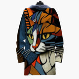 Unisex Hoodie Cardigan with Abstract Cat Print