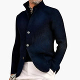 Men's cardigan with stand-up collar and button closure