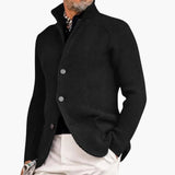 Men's cardigan with stand-up collar and button closure