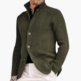 Men's cardigan with stand-up collar and button closure