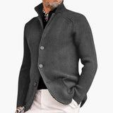 Men's cardigan with stand-up collar and button closure