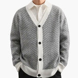 Men's knitted cardigan with V-neck collar