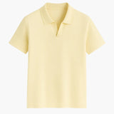 Ribbed knit polo sweater for men with open collar