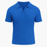 Ribbed knit polo sweater for men with open collar