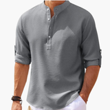 Henley shirt for men with button placket and roll-up sleeves