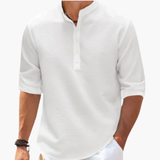 Henley shirt for men with button placket and roll-up sleeves