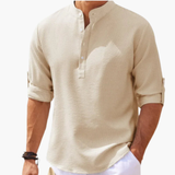 Henley shirt for men with button placket and roll-up sleeves
