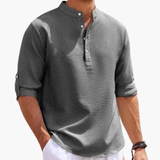 Henley shirt for men with button placket and roll-up sleeves