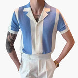 Men's Short Sleeve Shirt with Vertical Stripes