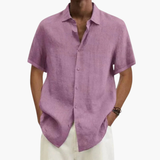 Short-sleeve men's shirt with classic collar and button placket
