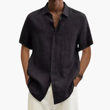 Short-sleeve men's shirt with classic collar and button placket
