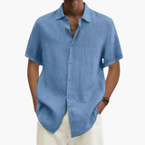 Short-sleeve men's shirt with classic collar and button placket
