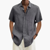 Short-sleeve men's shirt with classic collar and button placket