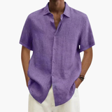Short-sleeve men's shirt with classic collar and button placket