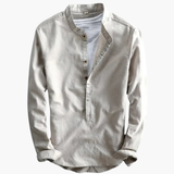 Men's long-sleeve shirt with straight collar and button placket
