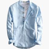 Men's long-sleeve shirt with straight collar and button placket