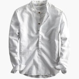 Men's long-sleeve shirt with straight collar and button placket