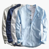Men's long-sleeve shirt with straight collar and button placket