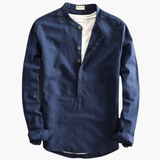 Men's long-sleeve shirt with straight collar and button placket