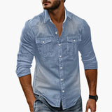 Denim shirt for men with button closure and chest pockets