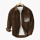 Long-sleeve men's corduroy shirt with buttoned collar