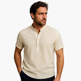 Men's shirt with mandarin collar and short sleeves