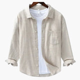 Men's long-sleeve shirt with traditional collar and button closure