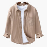 Men's long-sleeve shirt with traditional collar and button closure