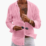 Men's plain long-sleeve shirt with lapel collar and button closure