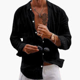 Men's plain long-sleeve shirt with lapel collar and button closure