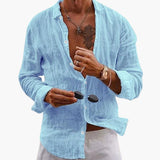 Men's plain long-sleeve shirt with lapel collar and button closure