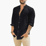 Shirt for men with stand-up collar and button closure